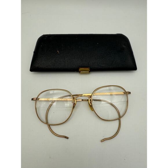 Vtg Antique American Optical 1-10 12K Gold Filled 6 1/2 Frame Glasses With Case - Picture 4 of 5